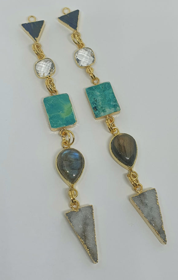 Labradorit, tibetan turquoise, clear quartz, sugar drusy  & spectrolit hangers