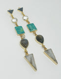 Labradorit, tibetan turquoise, clear quartz, sugar drusy  & spectrolit hangers