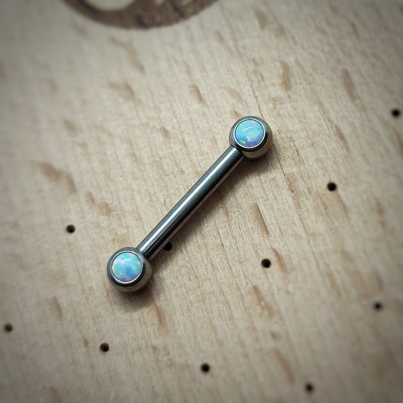 Nipplebar with front-facing synthetic opals by neometal