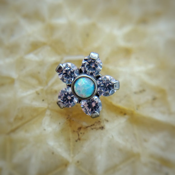 Clear cz & synthetic opal flower - Qualiti - Pain Couture Body Piercing