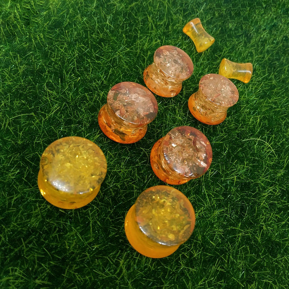 Synthetic Amber Double Flared Plugs (Pair)