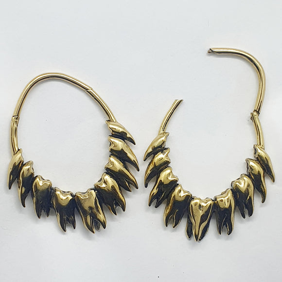 oval earring earweight hoops with stacked brass teeth